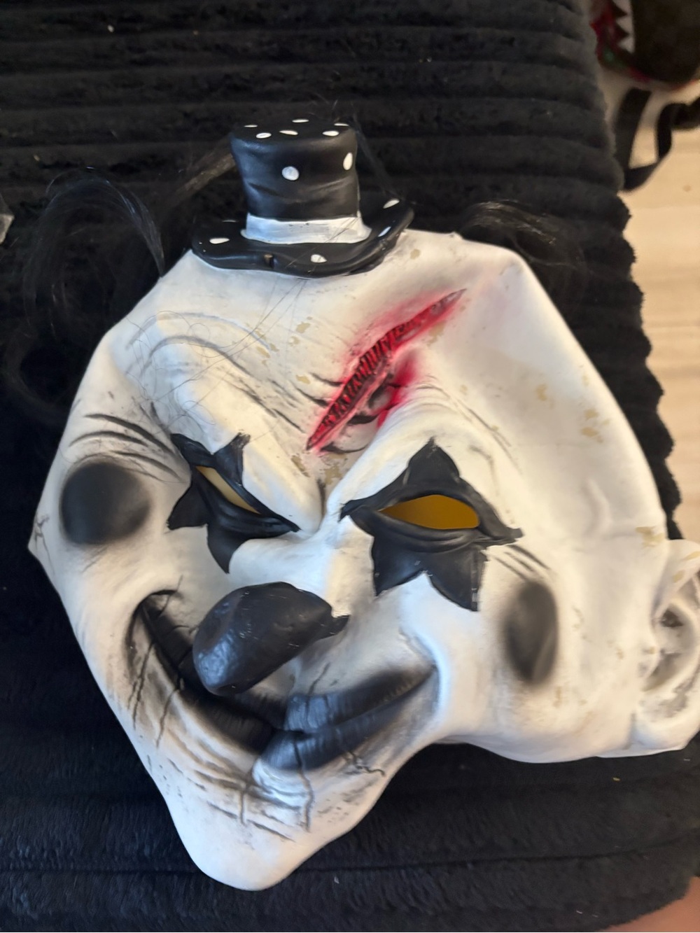 Spirit Creepy White Clown Mask with Black Accents and Red Scar